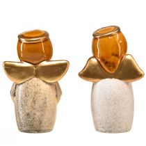 Artikel Dekorative englefigurer - cremefarvet og hvidt med guldaccenter, 13 cm - himmelsk forskønnelse til dit hjem - pakke med 2