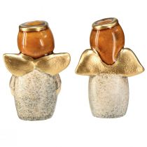 Artikel Charmerende engleduo lavet af keramik i cremehvid med guldaccenter - 8,6 cm - Himmelske dekorative figurer - 2 stk.