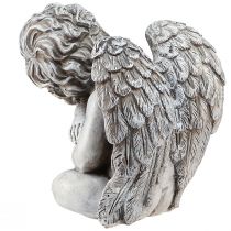Artikel Engle siddende dekorativ figur grav dekoration grå polyresin H18cm