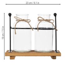 Artikel Dekorativ flaskevase, glas og træ, 23x12x19,5 cm, 2 stk.