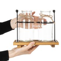 Artikel Dekorativ flaskevase, glas og træ, 23x12x19,5 cm, 2 stk.