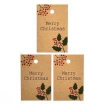 Artikel Gavemærker Merry Christmas papir natur brun 8,5×5,5cm 20 stk