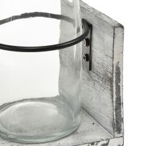 Artikel Rustikt flaskesæt i træstøtte - 3 glasflasker, grå-hvide, 24x8x20 cm - Alsidig til dekoration