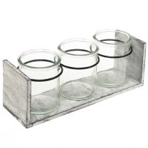 Artikel Rustikt glasbeholdersæt i gråt og hvidt træstativ - 27,5x9x11 cm - Alsidig opbevarings- og dekorativ løsning