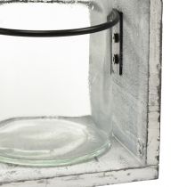 Artikel Rustikt glasbeholdersæt i gråt og hvidt træstativ - 27,5x9x11 cm - Alsidig opbevarings- og dekorativ løsning