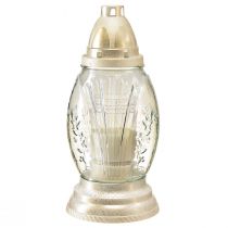 Artikel Gravlys glasvase retro gravlygte klar hvidguld Ø11cm H26,5cm
