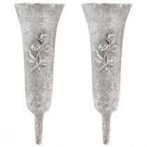 Artikel Grå gravvase med rosemotiv, 26 cm høj, 2 stk.