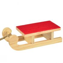 Artikel Træslæde miniature, rød-naturlig, 4x8,5 cm, sæt med 6 - juledekoration