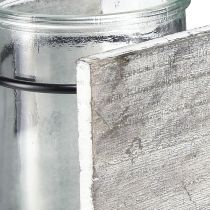 Artikel Fyrfadsstage af glas i rustik træramme - grå-hvid, 10x9x10cm - charmerende borddekoration 3 stk.
