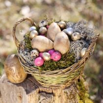Artikel Trææg naturligt mangotræ Påskeæg lavet af træ blomsterdekor H10cm 3 stk