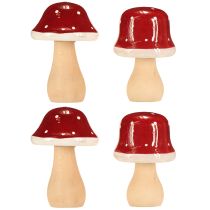 Artikel Træsvampe, paddehatte, dekoration, træ, FSC, rødbrun, H6,5/7 cm, 4 stk.