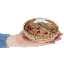 Artikel Trætallerkener med blomster og sommerfugle, naturlyserød, Ø15 cm, 3 stk.