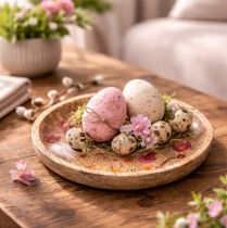 Artikel Trætallerkener med blomster og sommerfugle, naturlyserød, Ø15 cm, 3 stk.