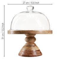 Artikel Træplade med glaskuppel, dekorativ glasklokke, Ø27cm H31cm
