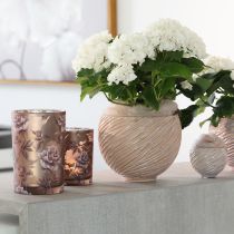 Artikel Keramisk planteskål Creme-Pink – Moderne dekorativ plantekasse med rillemønster Ø15cm 2 stk.