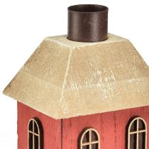 Artikel Lysestage hus træ rød pind lysestage H14,5cm 2stk