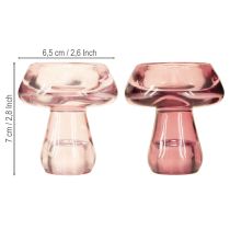 Artikel Lysestage med svampemotiv, fyrfadsstage, glas, bær, Ø6,5 cm, H7 cm, 2 stk.
