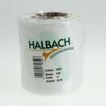 Artikel Hvidt kransbånd 100 mm x 25 m Begravelsesblomsterdekoration