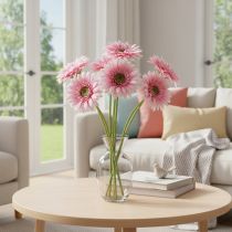 Artikel Kunstige Gerbera Haveblomster, Pink, 47cm, 6 Stk.