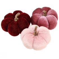 Artikel Græskar lavet af stof dekoration fløjl bordeaux pink Ø7cm 9 stk