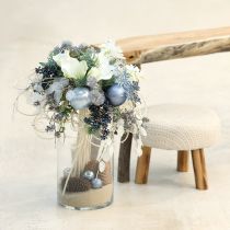 Artikel Kuglesæt i blå/sølv – mat og blank, glasdekoration til vinterblomster 7,5 cm 12 stk.