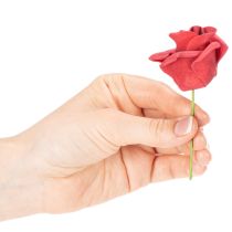 Artikel Kunstig rød roseblomst med stilk, 5 cm, 100 stk.