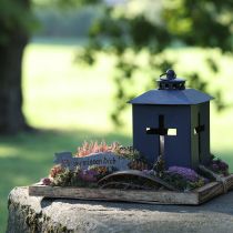 Artikel Lanterne gravlys krydsvindue metal antik grå 13 x 27 cm