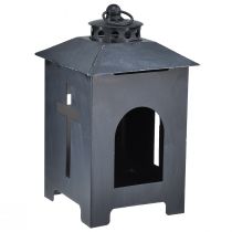 Artikel Lanterne gravlys krydsvindue metal antik grå 13 x 27 cm