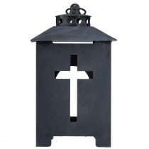 Artikel Lanterne gravlys krydsvindue metal antik grå 13 x 27 cm