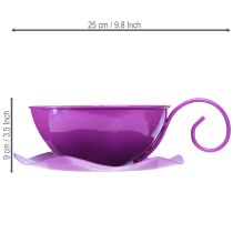 Artikel Metal dekorativ kop Ø16cm H9cm tekop med underkop lilla 2 stk.