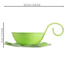 Artikel Dekorativ metalkop med underkop, lysegrøn, H8 cm Ø11,5 cm, 2 stk.