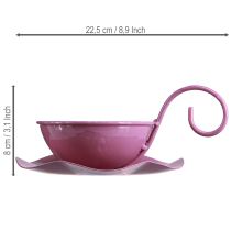 Artikel Dekorativ metalkop med underkop, lyserød, H8 cm Ø11,5 cm, 2 stk.