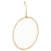 Artikel Boho metal dekorativ ring, sølv, Ø28 cm med naturlig raffia, sæt med 4 - hængende dekoration, vægdekoration