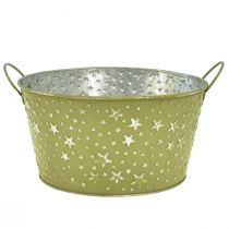 Artikel Metalskål med stjerner og hanke grøn Ø20cm H11,5cm