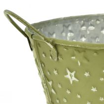Artikel Metal skål ovale stjerner og hanke grønne 31×16cm H12,5cm
