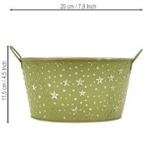 Artikel Metalskål med stjerner og hanke, grøn, Ø20 cm, H11,5 cm