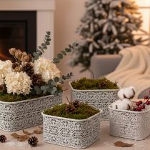 Artikel Metalskåle med hulmønster, dekorativ beholder, firkantet, shabby chic, hvid, 27/23/19 cm, H13,5 cm, sæt med 3