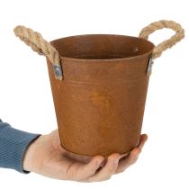 Artikel Metalpotte med håndtag, urtepotte, rustdekoration Ø16,5 cm H15 cm