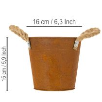 Artikel Metalpotte med håndtag, urtepotte, rustdekoration Ø16,5 cm H15 cm