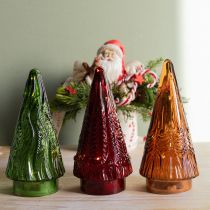Artikel Mini juletræ i glas LED rød grøn brun 18 cm 3 stk.