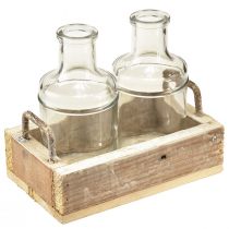 Artikel Minivaser glas dekorativ bakke træ vintage 16x10x14cm sæt
