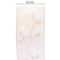 Artikel Organzabånd, bomuldsblomster, dekorativt bånd, lyserødt, 40 mm, 15 m