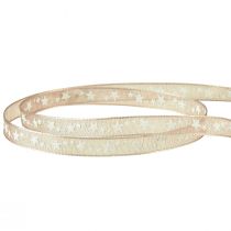 Artikel Organza bånd beige med hvide stjerner Julebånd 6mm 20m