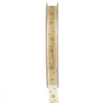 Artikel Organza bånd Julebånd stjerner beige guld B10mm L20m