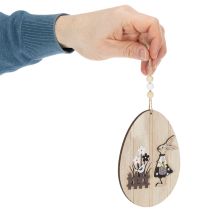 Artikel Hængende påskeæg, trææg med kanin, naturhvid, 13 cm, 6 stk.