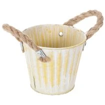 Artikel Plantespand, metalpotte med håndtag, dekorativ plantekasse, pink/grøn/gul, shabby chic, Ø12 cm, H10 cm, sæt med 3