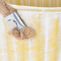 Artikel Plantespand, metalpotte med håndtag, dekorativ plantekasse, pink/grøn/gul, shabby chic, Ø12 cm, H10 cm, sæt med 3