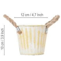 Artikel Plantespand, metalpotte med håndtag, dekorativ plantekasse, pink/grøn/gul, shabby chic, Ø12 cm, H10 cm, sæt med 3
