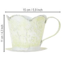 Artikel Urtepotte, dekorativ kaffefilterholder, metalkop til plantning, grøn og hvid blomsterdekoration, shabby chic, H11cm Ø11cm