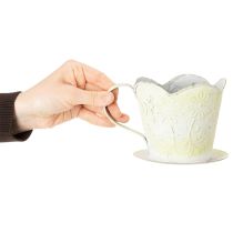 Artikel Urtepotte, dekorativ kaffefilterholder, metalkop til plantning, grøn og hvid blomsterdekoration, shabby chic, H11cm Ø11cm